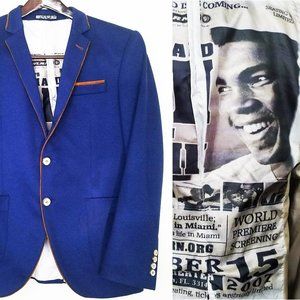 BIBLOS UOMO Mens Sports Blazer Boxing Muhammad Ali Miami Jacket Blue Stretch  40